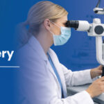 ophthalmologist performing glaucoma laser surgery to reduce eye pressure