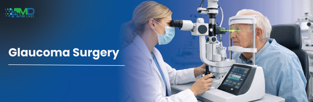 ophthalmologist performing glaucoma laser surgery to reduce eye pressure