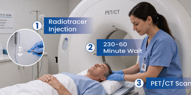 psma pet scan procedure showing patient in pet ct imaging machine