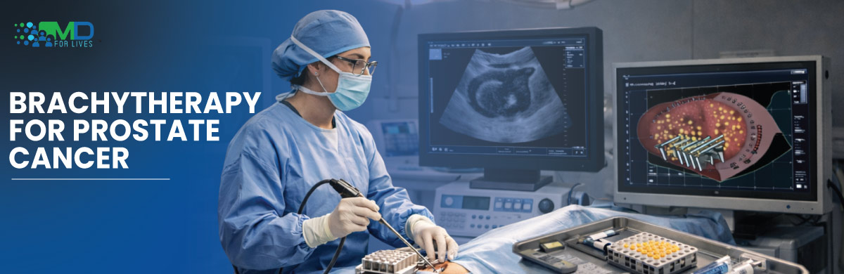 Radiation oncologist performing brachytherapy procedure for prostate cancer