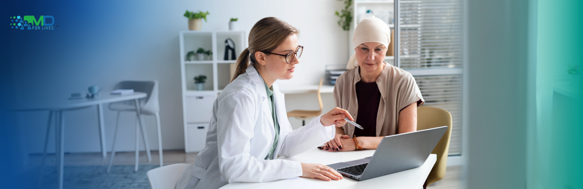 oncologist discussing breast cancer recurrence risk and follow up care with patient