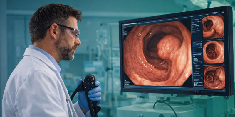 Doctor performing colonoscopy for colorectal cancer screening