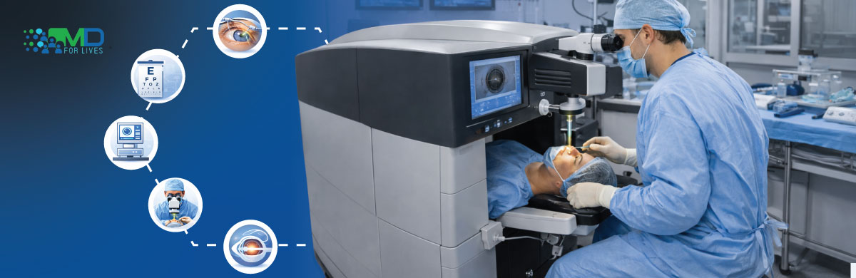 Ophthalmologist performing LASIK laser eye surgery procedure