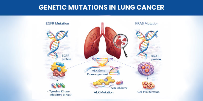 Diagram showing genetic mutations involved in lung cancer research