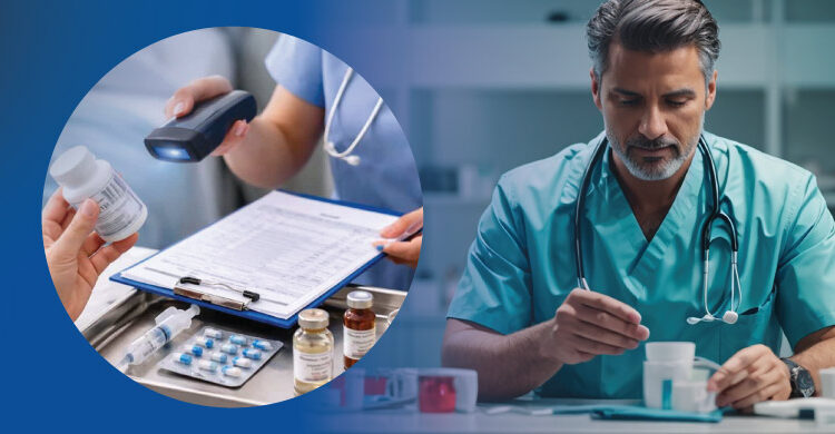healthcare professional checking medication to prevent medication errors