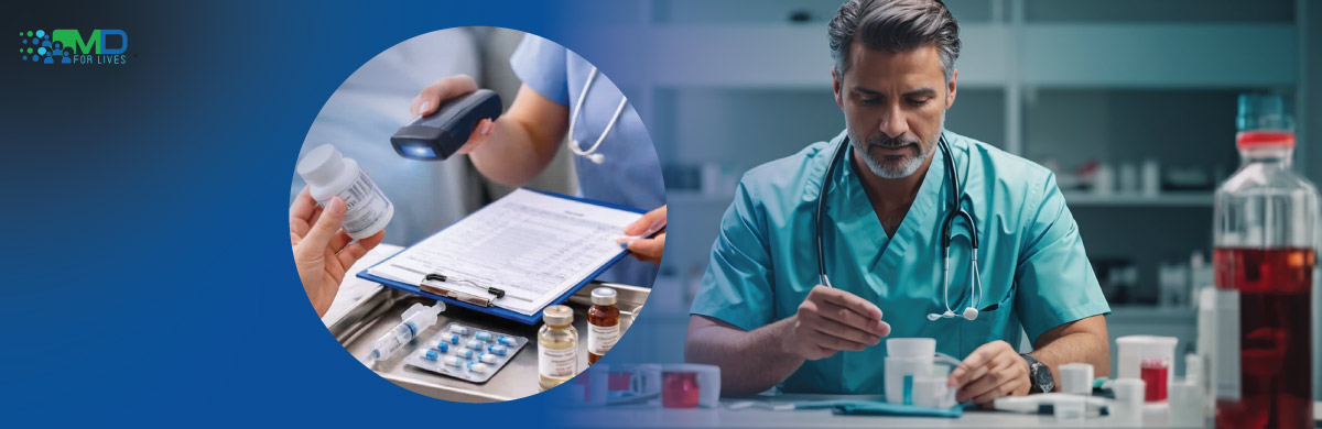healthcare professional checking medication to prevent medication errors