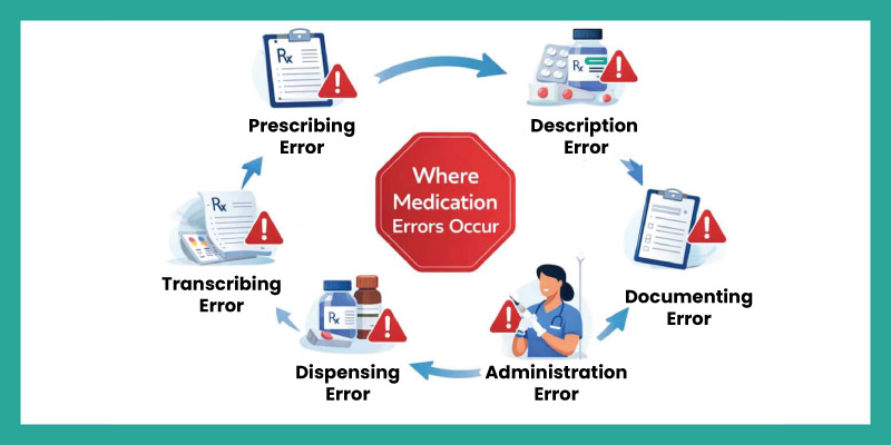 stages of medication use process where errors occur 