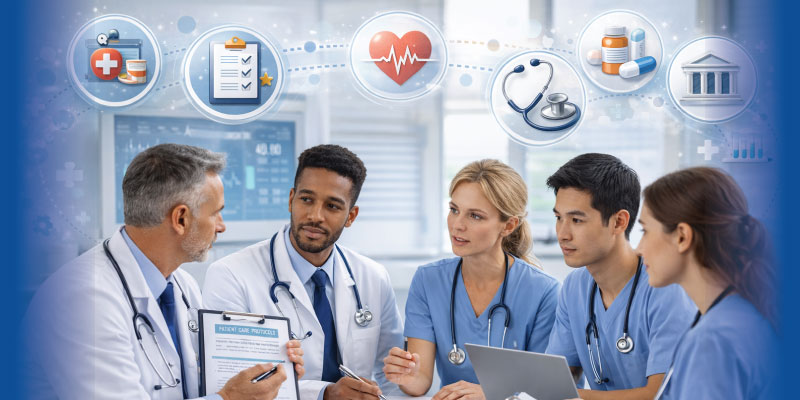 Medical team reviewing patient records for medico legal case evaluation