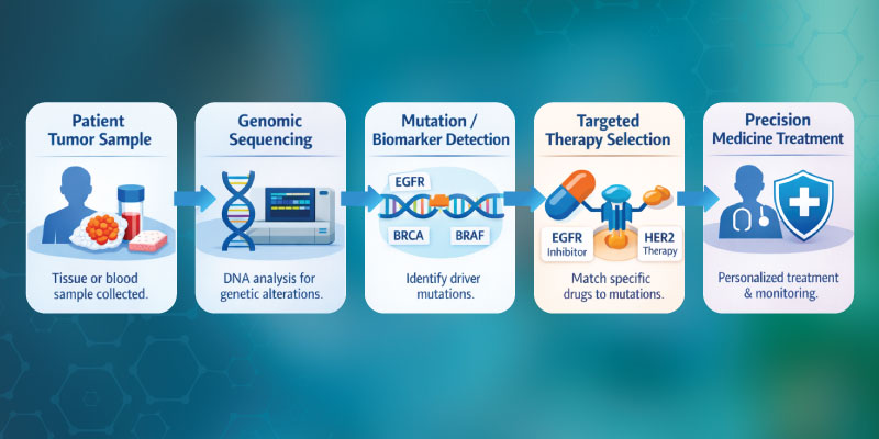 diagram showing how genomic testing guides precision medicine treatment decisions