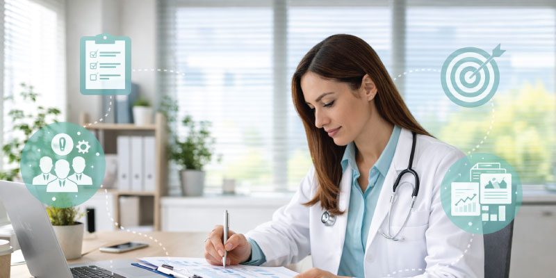 doctor reviewing medical records for consulting side gig