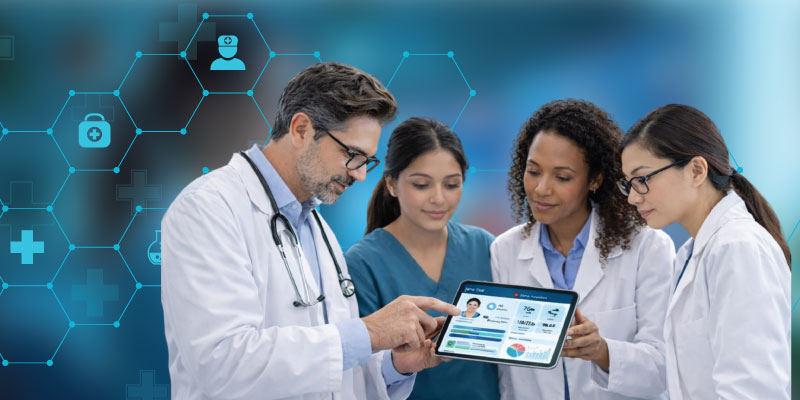 healthcare professionals collaborating through professional healthcare network