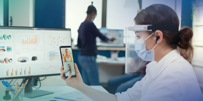healthcare professional working remotely on side hustle through online consultation or collaboration