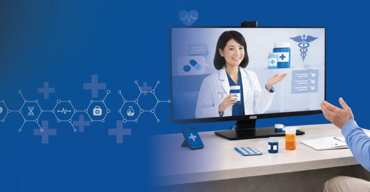 telehealth in pharmacy showing remote consultation with pharmacist