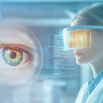 ophthalmologist reviewing AI-assisted retinal imaging with clinical verification and trust markers