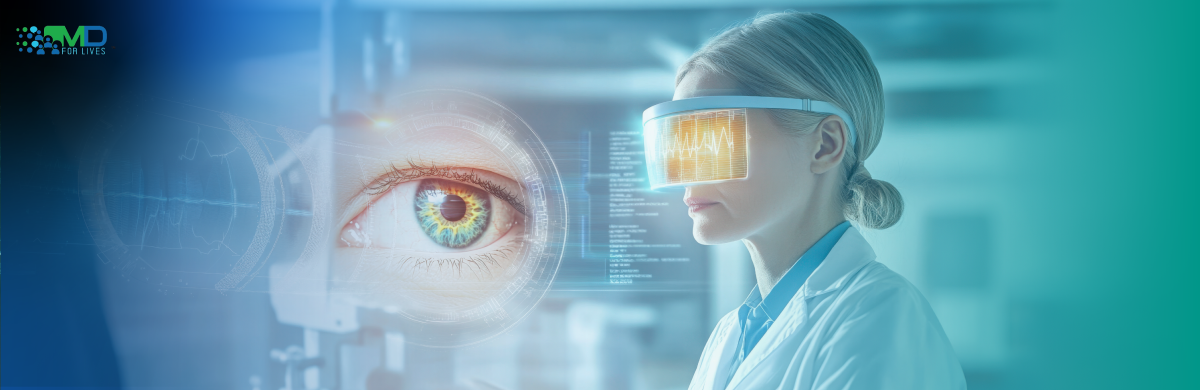 ophthalmologist reviewing AI-assisted retinal imaging with clinical verification and trust markers
