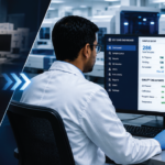 lab technician monitoring automated lab systems LIS dashboard sample queues and quality alerts
