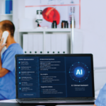 nurse reviewing AI-assisted documentation and workflow prompts while maintaining clinical judgment and oversight