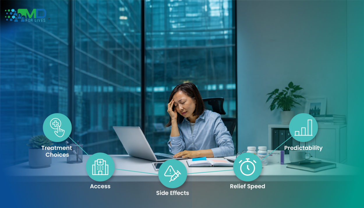 person living with migraine reviewing newer treatment options access challenges and daily planning uncertainty