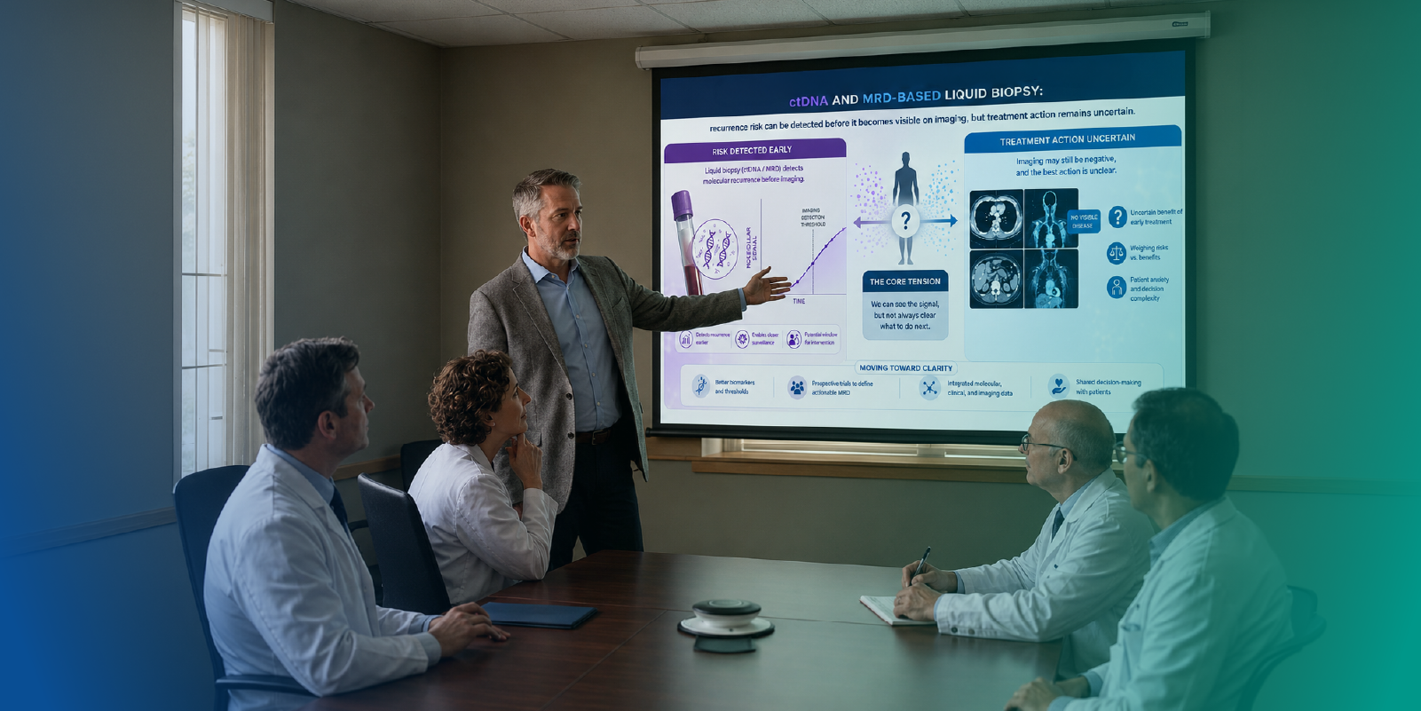 ctDNA detection versus decision gap showing active use early detection value and lower treatment influence 