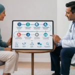 cancer patient discussing immunotherapy precision medicine molecular testing and treatment decisions with oncologist