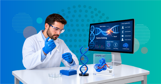 CRISPR gene editing illustrating precise DNA modification at the molecular level