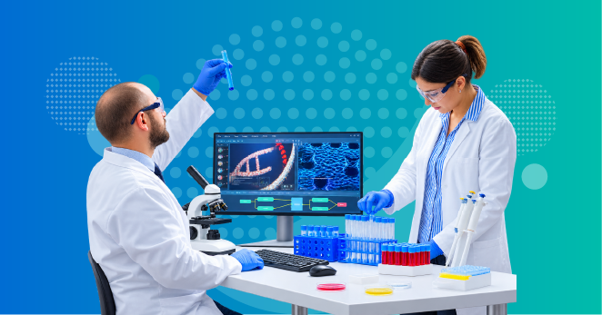 doctor comparing biosimilars and biologics treatment options on digital interface