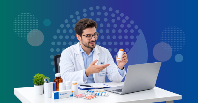 telehealth in pharmacy showing remote consultation with pharmacist