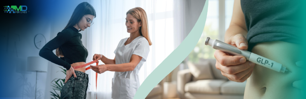 clinician and patient reviewing a GLP-1 obesity care continuation pathway
