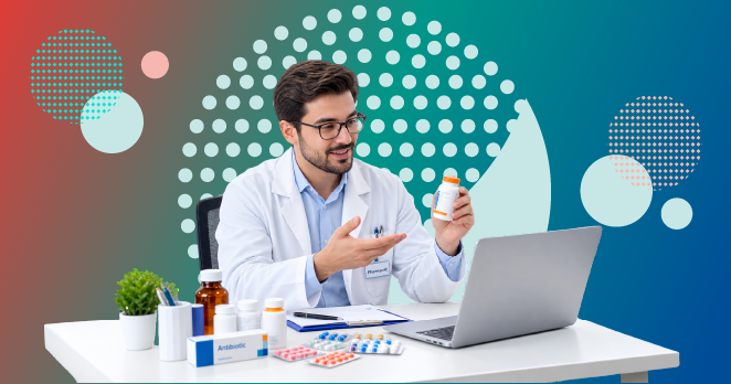 telehealth in pharmacy showing remote consultation with pharmacist
