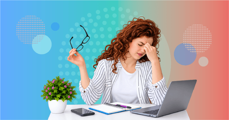 person managing chronic migraine with brain fog fatigue sensory sensitivity work responsibilities and emotional strain