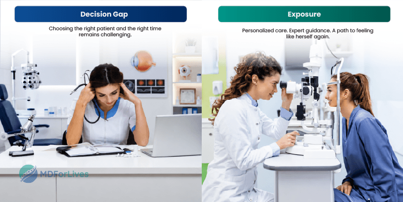 geographic atrophy infographic showing weekly patient exposure and uncertainty around patient selection and treatment timing