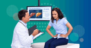 hepatologist reviewing liver test results with patient showing silent MASLD liver disease and metabolic risk factors