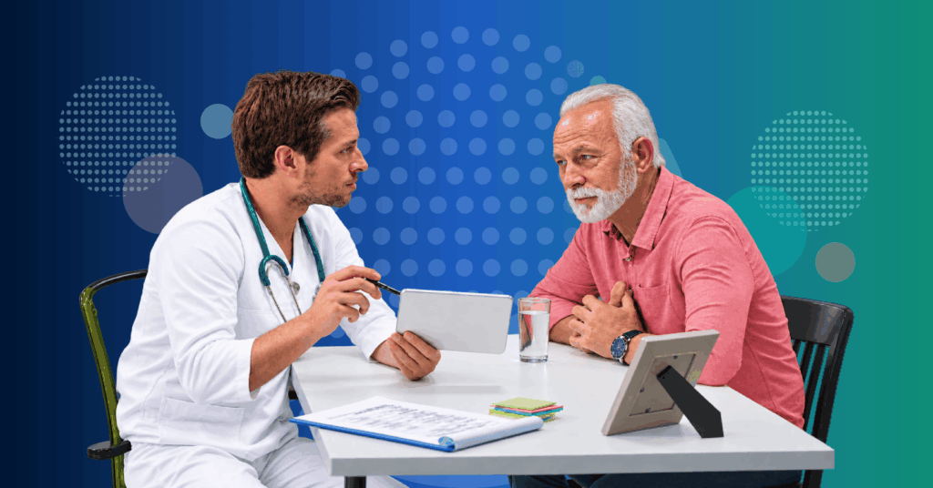 primary care physician discussing memory medicines mobility and healthy aging with older adult patient