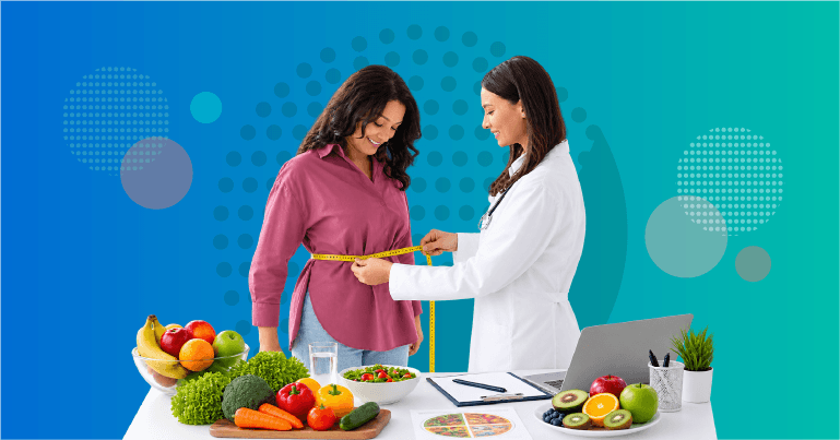 patient reviewing post-weight-loss care plan with healthcare professional including maintenance food relationship emotional health and fear of regain