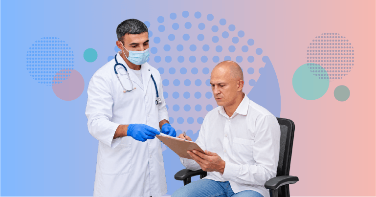 oncologist reviewing precision medicine immunotherapy and AI decision pathways with real-world access and evidence barriers