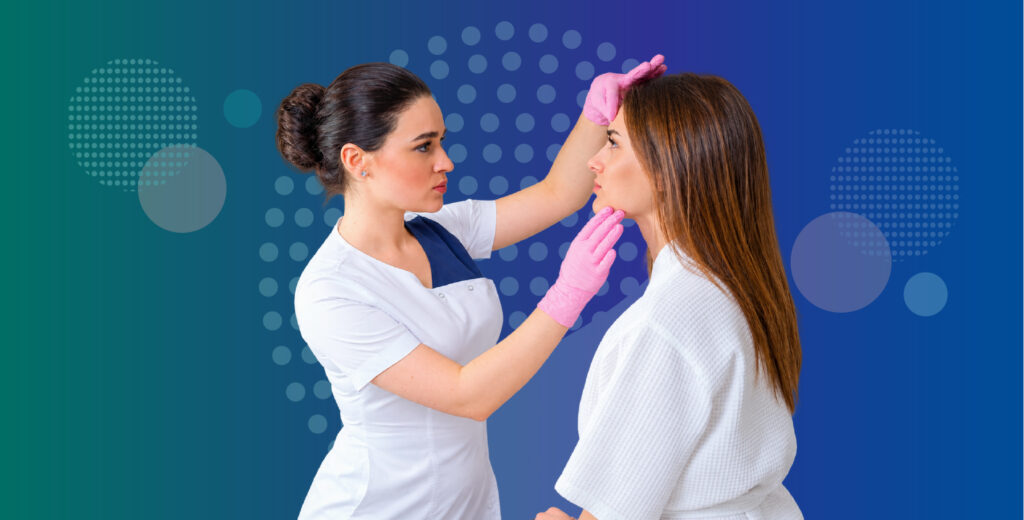 aesthetic healthcare professional assessing facial movement with a patient while planning natural-looking Botox treatment to soften wrinkles and preserve expression