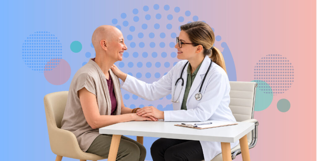 cancer patient discussing treatment appointments work disruption household costs and support with an oncology healthcare professional