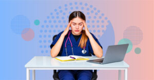 Healthcare professional reflecting after a demanding shift while work-related responsibilities continue beyond the workplace.