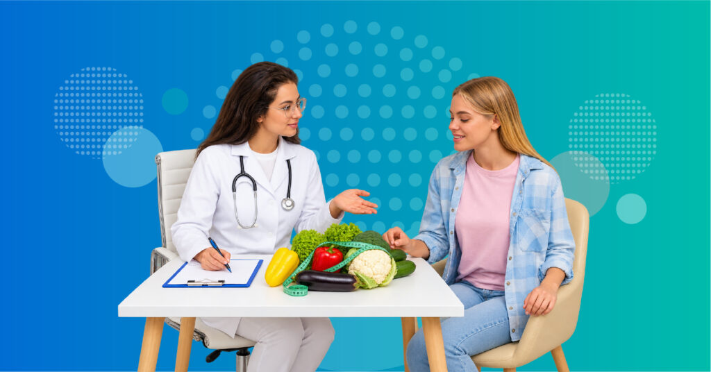 healthcare professional discussing hunger cravings and long-term weight maintenance with a patient experiencing weight regain after weight loss