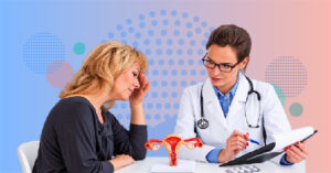 woman discussing menstrual migraine patterns hormonal changes and treatment response with a healthcare professional