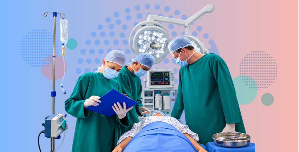 surgeon reviewing postoperative monitoring data and digital alerts from a patient recovering at home after hospital discharge