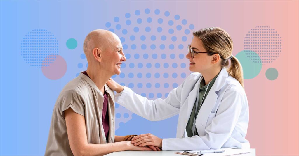 oncologist discussing cancer treatment outcomes survival quality of life and treatment burden with patient